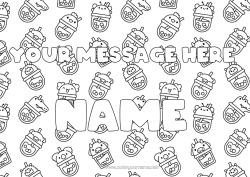 Colouring to customise Cute Decorated Name Drink Bubble Tea Decorative Background