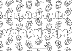 Gratis kleurplaat Kawaii Gedecoreerde naam Drankje Bubble tea Decoratieve achtergrond