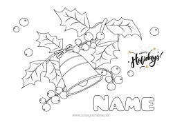Free colouring Christmas Party Happy New Year Bell Holly