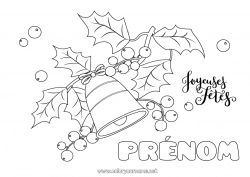 Coloriage à personnaliser Noël Fête Bonne année Cloche Houx