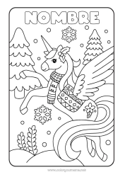 Colorear gratis Invierno Unicornio Animales Dragones, unicornios y animales fantásticos Abeto Bufanda