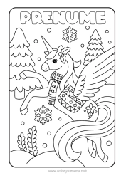 Pagină de colorat personalizată Iarna Unicornă Animal Dragoni, unicorni și animale fantastice Brad Fular