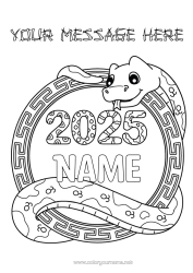 Colouring to customise Chinese New Year Snake Reptiles 2025