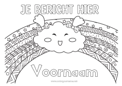 Gratis kleurplaat Kawaii Regenboog Zentangle Wolk