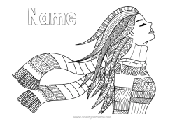 Free colouring Winter Girl Sister Zentangle Scarf