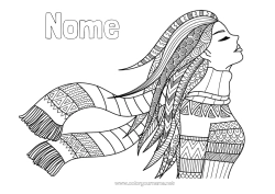 Colorazione gratuita Inverno Ragazza Sorella Zentangle Sciarpa