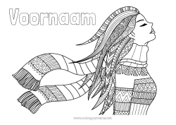Kleurplaat aanpassen Winter Meisje Zus Zentangle Sjaal
