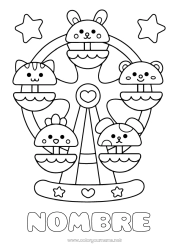Colorear gratis Kawaii Parque de atracciones Noria Feria
