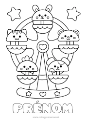 Coloriage à personnaliser Kawaii Parc d'attractions Grande roue Fête Foraine