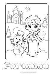Gratis teckning Vinter Snögubbe Prinsessa Tecknad film Berömd prinsessa