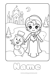 Colouring to customise Winter Snowman Princess Cartoon Famous Princess