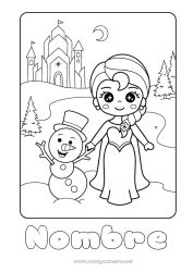 Colorear gratis Invierno Muñeco de nieve Princesa Dibujo animado Princesa famosa