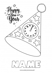 Free coloring Party Happy new year Hat Clock