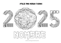 Colorear gratis Mandala Feliz año Año Nuevo chino Serpiente Reptiles 2025