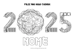 Desenho grátis Mandala Feliz Ano Novo Ano Novo Chinês Serpente Répteis 2025
