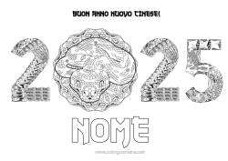 Disegno gratuito Mandala Buon Anno Capodanno cinese Serpente Rettili 2025
