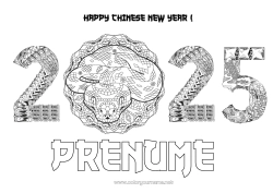 Desen liber de colorat Mandala La mulți ani! Anul Nou Chinezesc Șarpe Reptile 2025