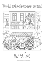 Kolorowanka do personalizacji Dziewczyna Siostra Napój Soda Złożone kolorowanki Hamburger Frytki Komputer