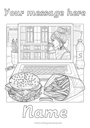Colouring to customise Girl Sister Drink Fizz Complex Colouring Pages Hamburger Chips Computer