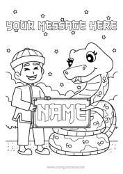 Colouring to customise Chinese New Year Snake Reptiles 2025
