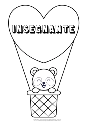 Pagina da colorare per bambini Cuore Kawaii Veicoli Animale Panda Mongolfiera Altri animali del mondo Veicoli aerei