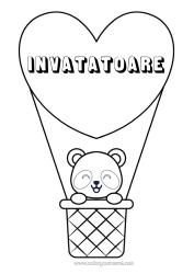 Pagină de colorat gratuită Inimă Drăguț Vehicule Animal Panda Balon cu aer cald Alte animale din lume Vehicule aeriene