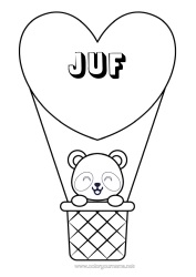Gratis kleurplaat Hart Kawaii Voertuigen Dier Panda Luchtballon Andere dieren van de wereld Luchtvaartuigen