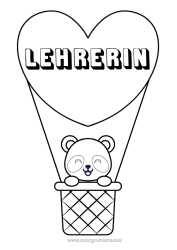 Kostenlose Malvorlage Herz Kawaii Fahrzeuge Tier Panda Heißluftballon Andere Tiere der Welt Flugzeuge