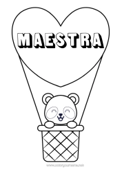 Colorazione gratuita Cuore Kawaii Veicoli Animale Panda Mongolfiera Altri animali del mondo Veicoli aerei