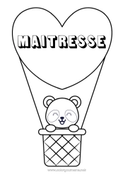 Coloriage enfant Coeur Kawaii Véhicules Animal Panda Montgolfière Autres animaux du monde Véhicules aériens