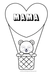 Kolorowanka za darmo Serce Uroczy Pojazdy Zwierzę Panda Balon na gorące powietrze Inne zwierzęta świata Pojazdy powietrzne