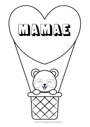 Página de desenho infantil Coração Kawaii Veículos Animal Panda Balão de Ar Quente Outros animais do mundo Veículos aéreos