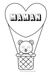 Coloriage enfant Coeur Kawaii Véhicules Animal Panda Montgolfière Autres animaux du monde Véhicules aériens