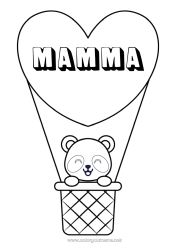 Pagina da colorare per bambini Cuore Kawaii Veicoli Animale Panda Mongolfiera Altri animali del mondo Veicoli aerei