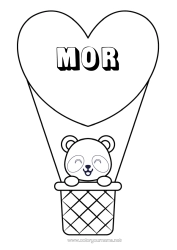 Gratis farvelægning Hjerte Kawaii Køretøjer Dyr Panda Luftballon Andre dyr i verden Luftfartøjer