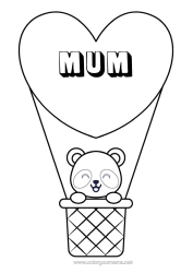 Free colouring Heart Cute Vehicles Animal Panda Hot air balloon Other animals of the world Aerial vehicles