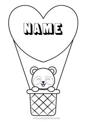 Colouring to customise Heart Cute Vehicles Animal Panda Hot Air Balloon Other Animals Of The World Aerial Vehicles