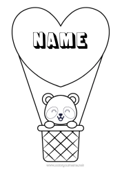 Free coloring Heart Kawaii Vehicles Animal Panda Hot air balloon Other animals of the world Aerial vehicles