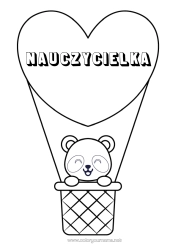 Kolorowanka za darmo Serce Uroczy Pojazdy Zwierzę Panda Balon na gorące powietrze Inne zwierzęta świata Pojazdy powietrzne