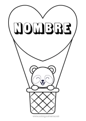 Colorear gratis Corazón Kawaii Vehículos Animales Panda Globo aerostático Otros animales del mundo Vehículos aéreos