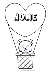Página de desenho infantil Coração Kawaii Veículos Animal Panda Balão de Ar Quente Outros animais do mundo Veículos aéreos