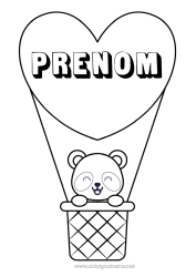 Coloriage gratuit Coeur Kawaii Véhicules Animal Panda Montgolfière Autres animaux du monde Véhicules aériens