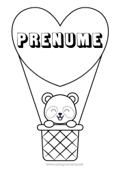 Pagină de colorat personalizată Inimă Drăguț Vehicule Animal Panda Balon cu aer cald Alte animale din lume Vehicule aeriene