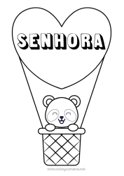 Página de desenho infantil Coração Kawaii Veículos Animal Panda Balão de Ar Quente Outros animais do mundo Veículos aéreos