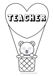 Child coloring page Heart Kawaii Vehicles Animal Panda Hot air balloon Other animals of the world Aerial vehicles