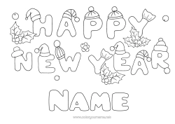 Free colouring Happy New Year Holly