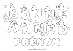 Coloriage gratuit Bonne année Houx Message 