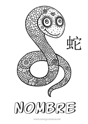 Colorear gratis Mandala Feliz año Animales Año Nuevo chino Serpiente Reptiles 2025