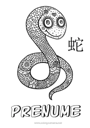 Pagină de colorat personalizată Mandala La mulți ani! Animal Anul Nou Chinezesc Șarpe Reptile 2025