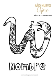 Colorear gratis Mandala Feliz año Animales Año Nuevo chino Serpiente Zentangle Reptiles 2025